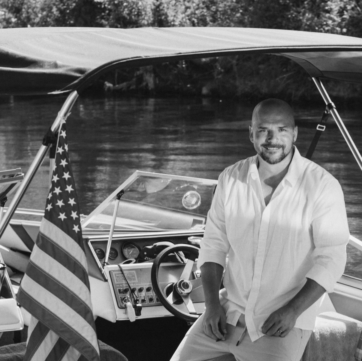 Randall, owner of FiberCraft, on the water